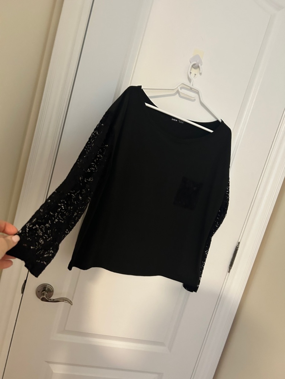 SHEIN Black Long-Sleeve Top with Lace Sleeves